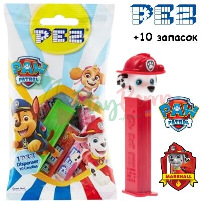 Игрушка + 10 запасок конфет PEZ® PAW Patrol Marshall, 85г.