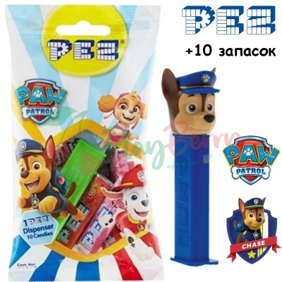 Игрушка + 10 запасок конфет PEZ® PAW Patrol Chase, 85г.