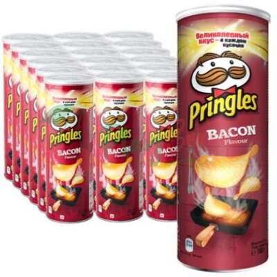 Упаковка чипсов Pringles Bacon Бекон 165г., 19шт.