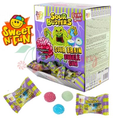 Упаковка жевательной резинки Sweet`n Fun Sour Buster Sour Brain, 200шт. 