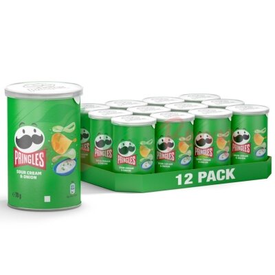 Упаковка чіпсів Pringles Sour Cream&amp;Onion Сметана-цибуля 70г., 12шт.