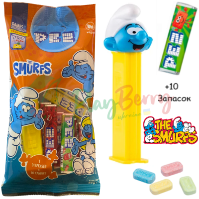Іграшка + 10 запасок цукерок PEZ® Clumsy Smurf, 85г.