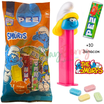 Игрушка + 10 запасок конфет PEZ® Smurfette, 85г.