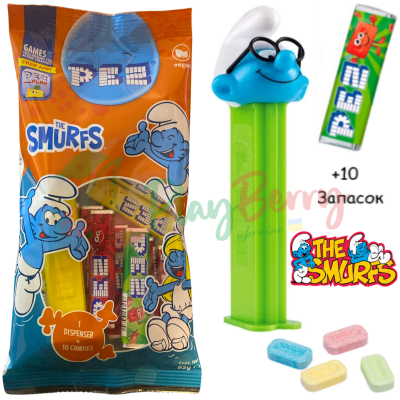 Іграшка + 10 запасок цукерок PEZ® Brainy Smurf, 85г.