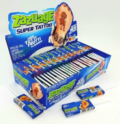 Упаковка жевательных конфет &quot;Zazuage Super Tatoo&quot; Тутти-фрути, 50шт. — Photo 1