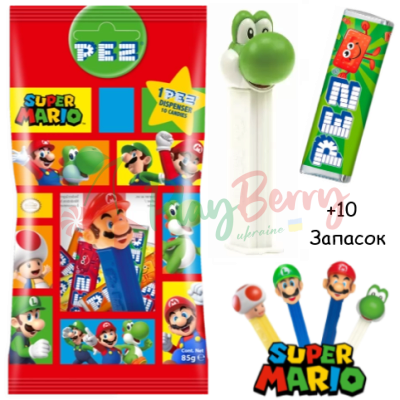 Іграшка + 10 запасок цукерок PEZ® Super Mario Дракон, 85г.