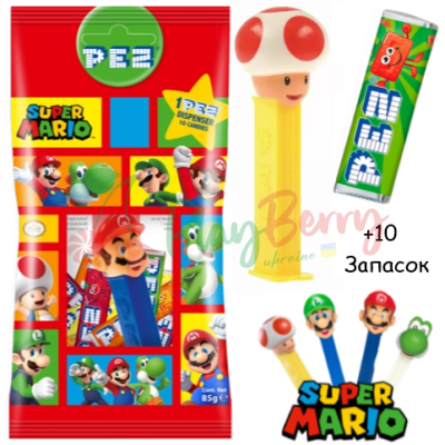 Іграшка + 10 запасок цукерок PEZ® Super Mario Гриб, 85г.