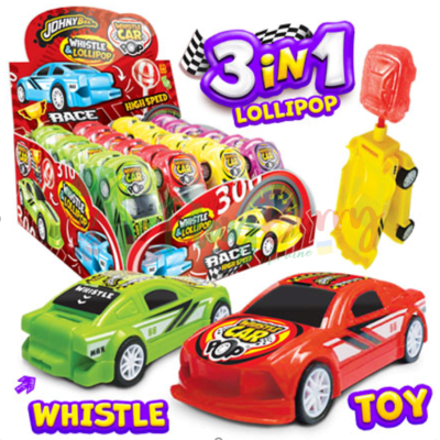 Упаковка леденцов JOHNY BEE® Whistle Car Pop 3в1, 24шт.