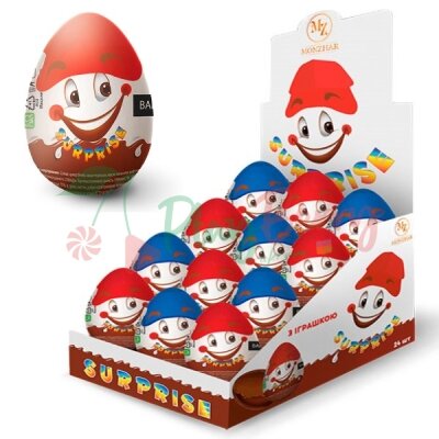 Упаковка шоколадных яиц с сюрпризом Яйцо с кепкой, 24шт.