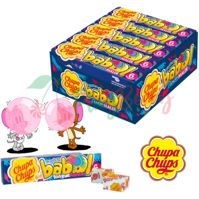 Упаковка жевательной резинки Chupa Chups Babol Малина красящий язык 27,6гр.*20шт.