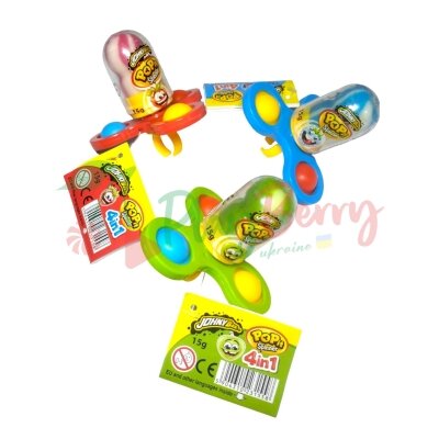 Упаковка льодяників + іграшка JOHNY BEE 4 в 1 PoPit Spinner, 16 шт — Photo 1