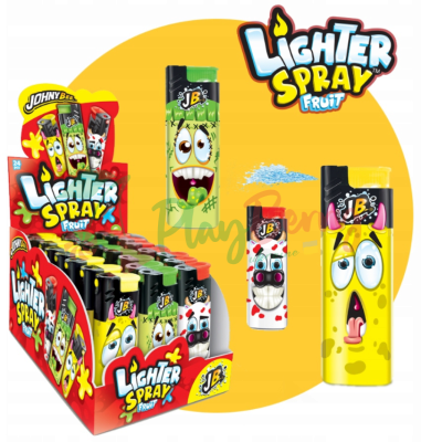 Упаковка Спрей-карамель JOHNY bee зажигалка Lighter Spray Fruit, 24шт.