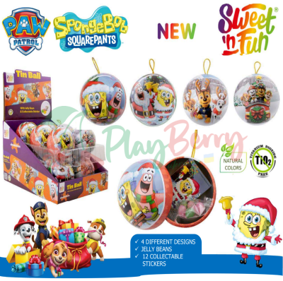 Упаковка новорічних Куль TIN BALL Sponge Bob &amp; PAW Patrol з желейними бобами та наклейками, 12шт.