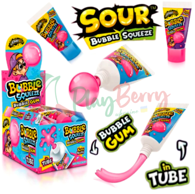 Упаковка Жидкой жевательной резинки JOHNY BEE Sour Bubble Squeeze, 24шт.