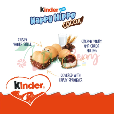 Вафельні бегемотики з шоколадно-горіховою начинкою Kinder Happy Hippo Cacao, 105г. — Photo 1