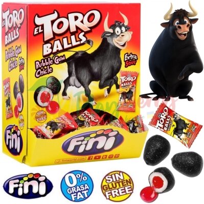 Упаковка жувальної гумки з джемом всередині &quot;FINI EL TORO BALLS&quot; Яйця Бика 200 шт.