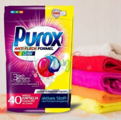 Капсулы для стирки цветных вещей Purox Сolor Anti Fleck Formel, 40шт. — Photo 1
