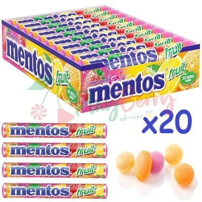 Упаковка фруктового жувального драже Mentos Fruit, 20шт.