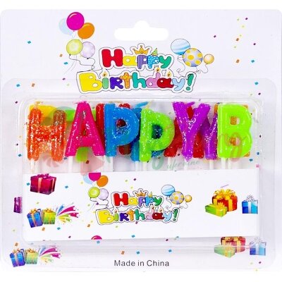 Упаковка свечей для торта буквы &quot;Happy Birthday&quot;, 1уп.