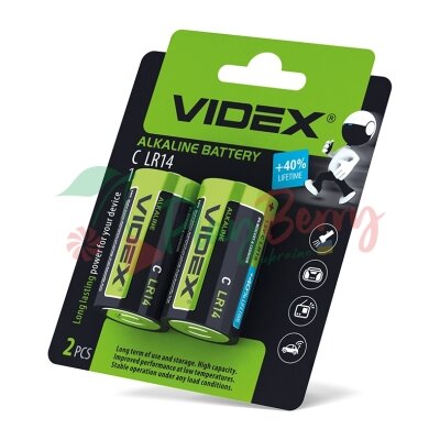 Батарейка лужна Videx LR14/C 2шт BLISTER CARD, 2шт.