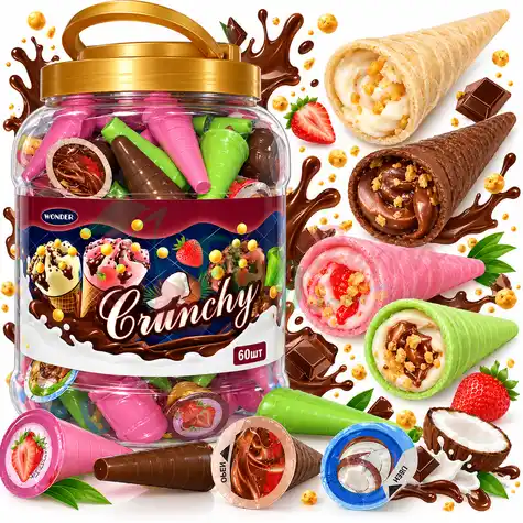 Упаковка вафельного мороженого Crunchy Ice Cream, 60шт.