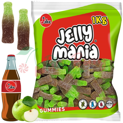 Упаковка мармеладных конфет TM JAKE &quot;Jelly Mania&quot; Бутылочки колы Яблоки кислые, 1кг.