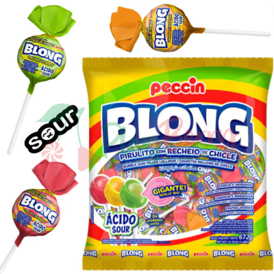 Упаковка гигантских леденцов Blong Sour MIX с жвачкой, 24шт.