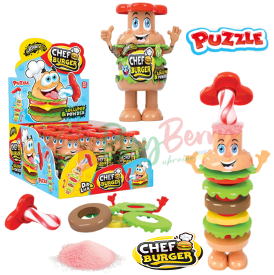 Упаковка леденцов с игрушкой и пудрой JOHNY BEE® Chef Burger, 12шт.