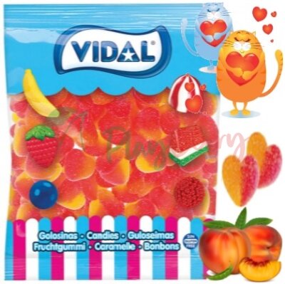 Упаковка жевательного мармелада VIDAL Персиковые сердца в сахаре, 1кг.