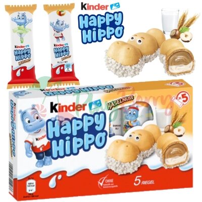 Вафельные бегемотики с ореховой начинкой Kinder Happy Hippo Haselnuss, 105г.