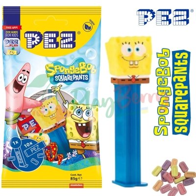 Іграшка + 10 запасок цукерок PEZ® SpongeBob Smiling SpongeBob SquarePants, 85г.