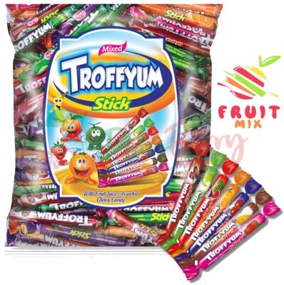 Упаковка жувальних цукерок TROFFYUM STICK асорті, 1кг.