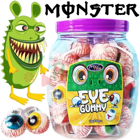 Упаковка желейных конфет COLORFUL EYEBALL GUMMY CANDY глаза с джемом, 50шт.