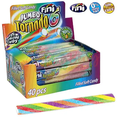 Упаковка жевательных конфет Fini Jumbo Tornado Кисле 6 цветов, 40шт.