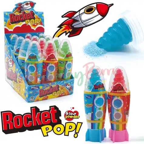 Упаковка леденцов ROCKET POP WITH SOUR POWDER с кислой пудрой, 12шт.