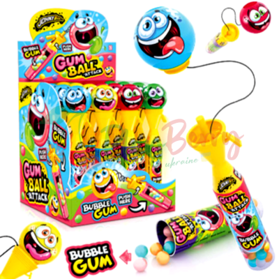 Упаковка жувальної гумки з іграшкою JOHNY BEE® Gum Ball Attack, 16шт.