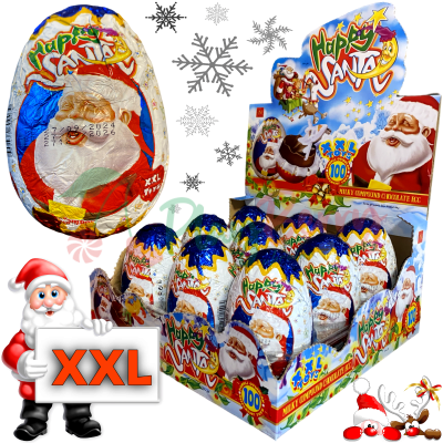 Упаковка новогодних шоколадных яиц Happy Santa XXL Toys с большими игрушками, 9шт.