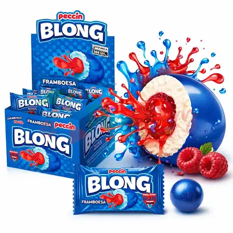 Упаковка жувальної гумки BLONG Frambuesa Blue Contiene з джемом, 40шт.