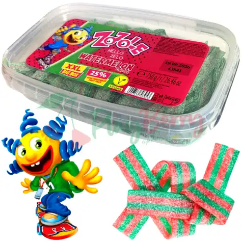 Упаковка мармеладних цукерок Zozole Hello Żelo Watermelon XXL Стрічки кавун Кислі, 750г.