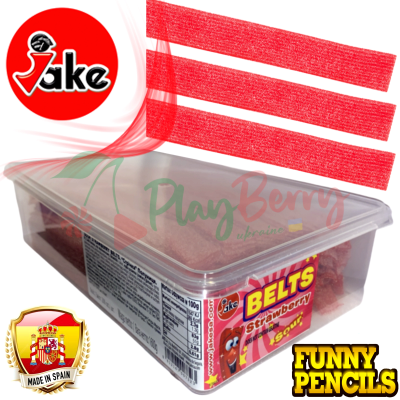 Упаковка мармеладних стрічок JAKE Strawberry Sour Belts Полуниця кислі, 200шт.