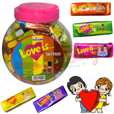 Упаковка жувальних цукерок LOVE is... Tatoo асорті, 100шт.