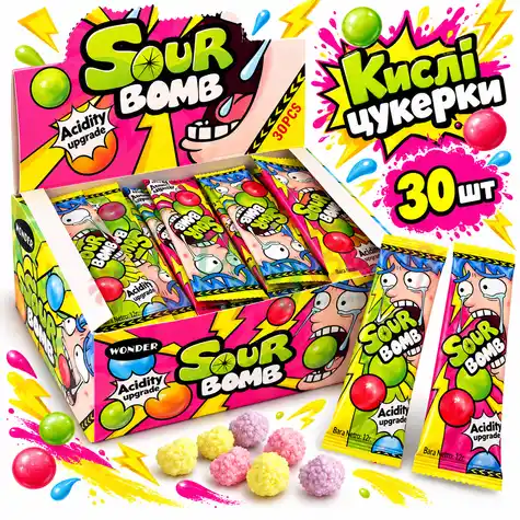 Упаковка кислих цукерок Sour Bomb, 30шт. 