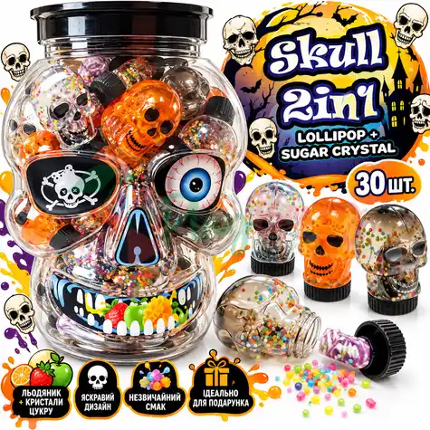 Упаковка леденцов с посыпкой Skull 2in1 в черепе, 30шт.