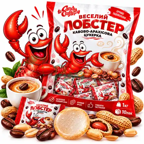 Упаковка кофейно-арахисовых конфет Веселый Лобстер, 1кг.