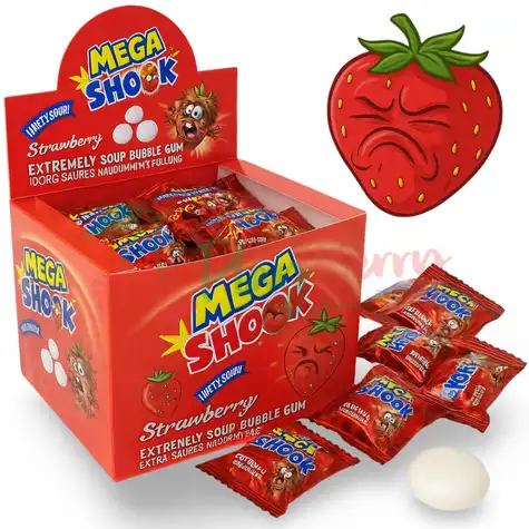 Упаковка жевательной резинки Mega Shook Strawberry, 100шт.