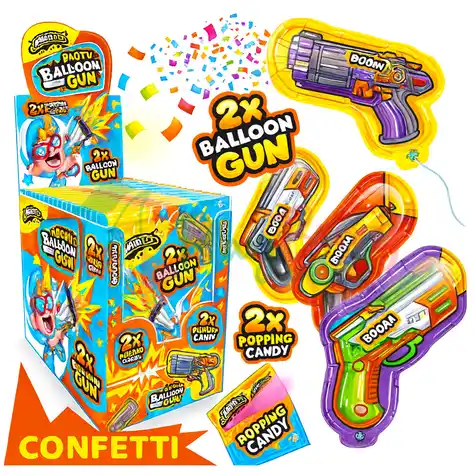 Упаковка стреляющего сахара JOHNY BEE® Party Balloon Confetti Gun с воздушными шарами и конфетти, 24шт.