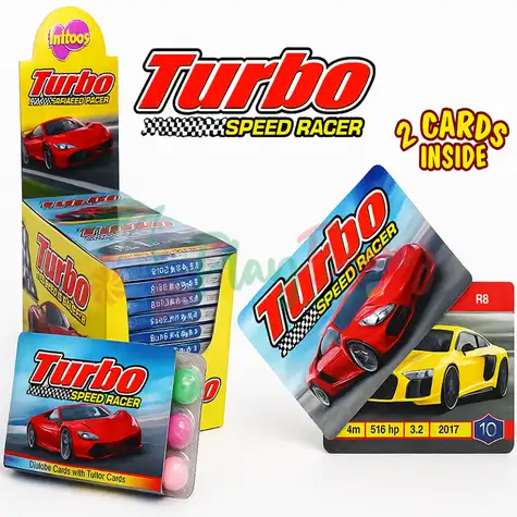 Упаковка жевательной резинки TURBO speed racer на блистере с карточками, 24шт.