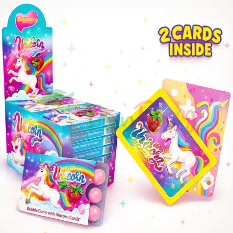 Упаковка жувальної гуммки Unicorn на блістері з картками, 24шт.