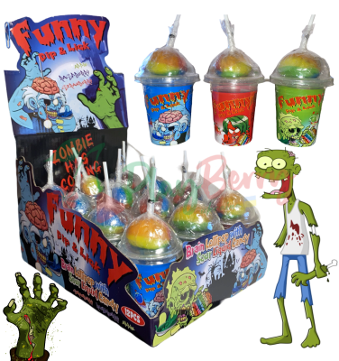 Упаковка льодяників на паличці з гелем Funny Dip &amp; Lick Мізки зомбі, 12шт.