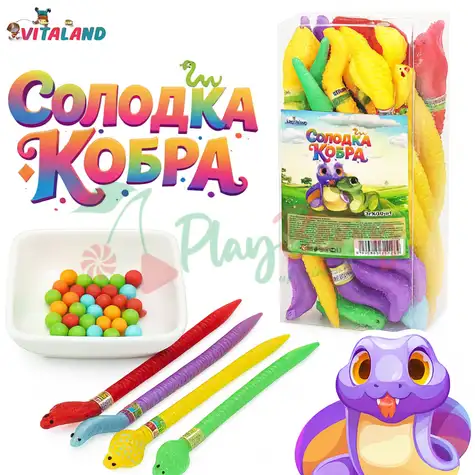 Упаковка фруктового драже Кобра в іграшці анти-стрес Pop tube, 30шт.